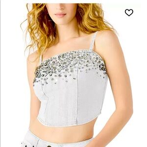 Steve Madden Women’s Eras White Cotton Denim Embellished Crop Top Size 2